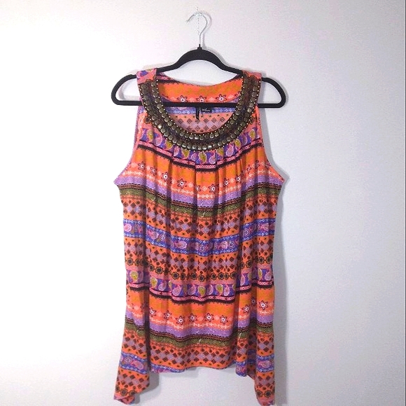 New Directions Woman High Cut Shoulder tunic tank w/ embellished neckline Sz XL - Picture 2 of 11